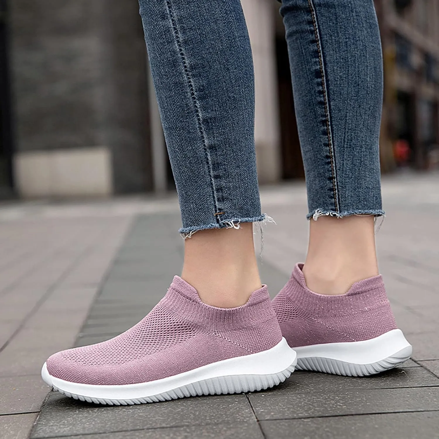 Hbeylia Women's Slip On Sneakers Walking Shoes Comfortable Elastic Sock Sneakers Golf Running Tennis Shoes Non Slip Athletic Workout Sport Shoes For Women Girls Back To School Gift