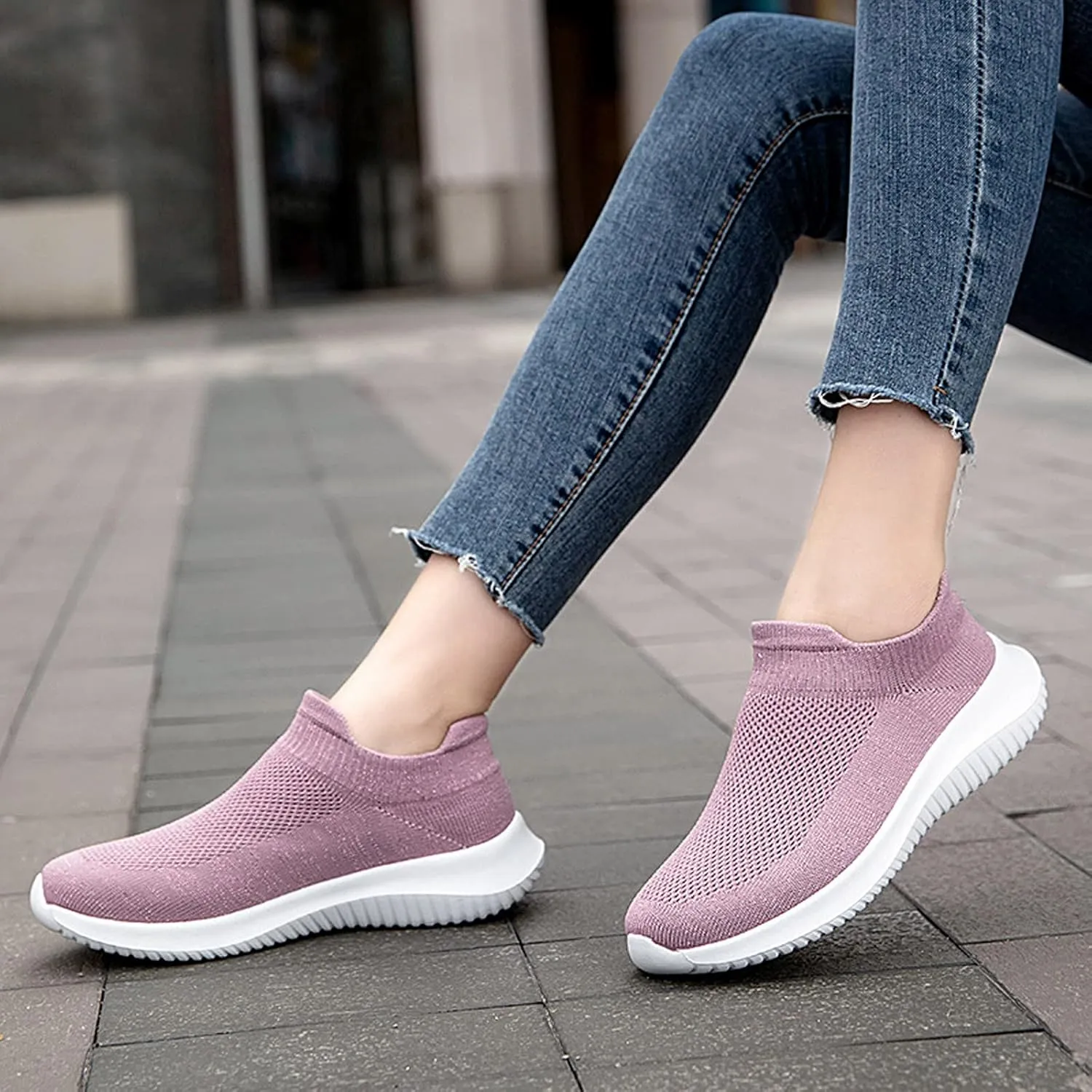 Hbeylia Women's Slip On Sneakers Walking Shoes Comfortable Elastic Sock Sneakers Golf Running Tennis Shoes Non Slip Athletic Workout Sport Shoes For Women Girls Back To School Gift