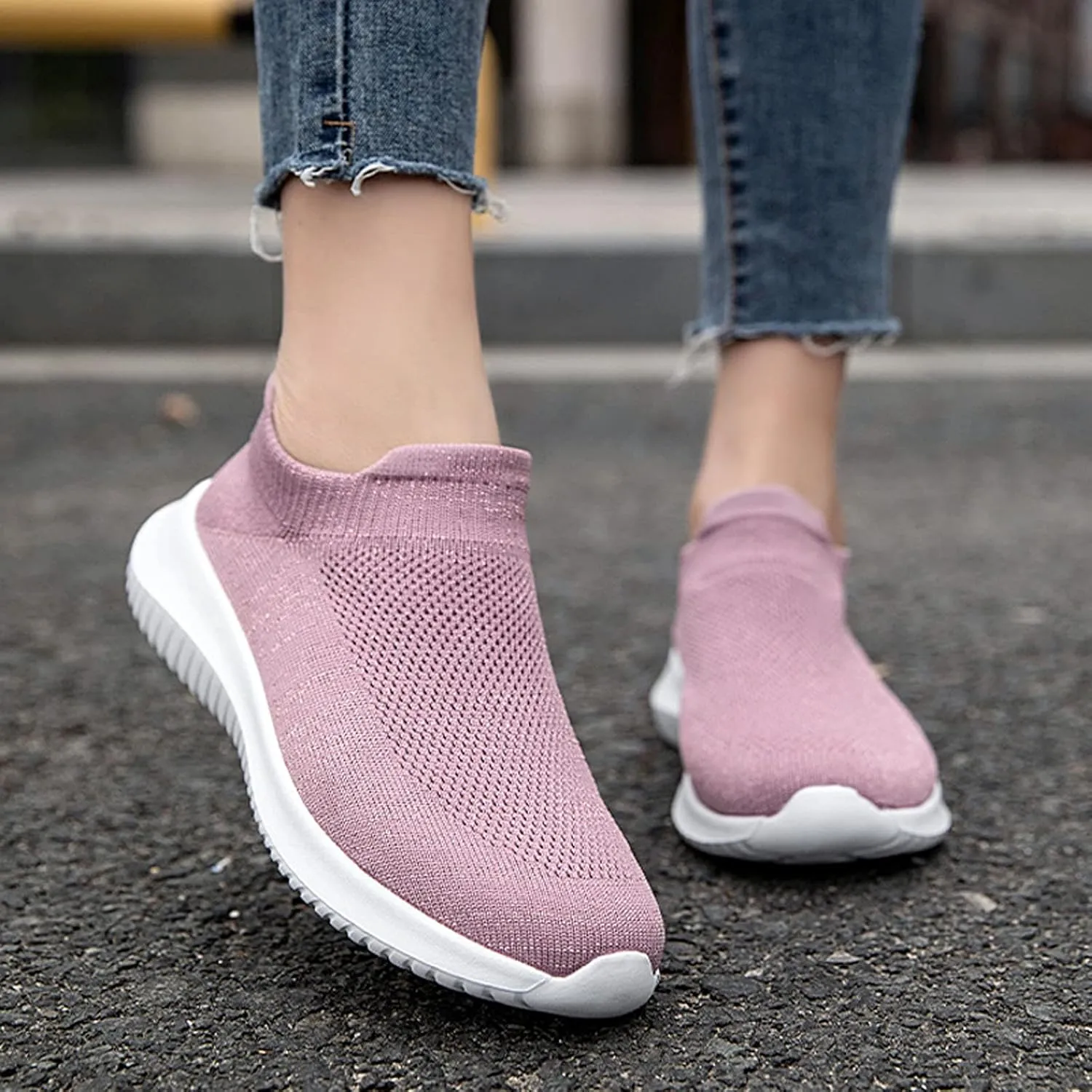 Hbeylia Women's Slip On Sneakers Walking Shoes Comfortable Elastic Sock Sneakers Golf Running Tennis Shoes Non Slip Athletic Workout Sport Shoes For Women Girls Back To School Gift