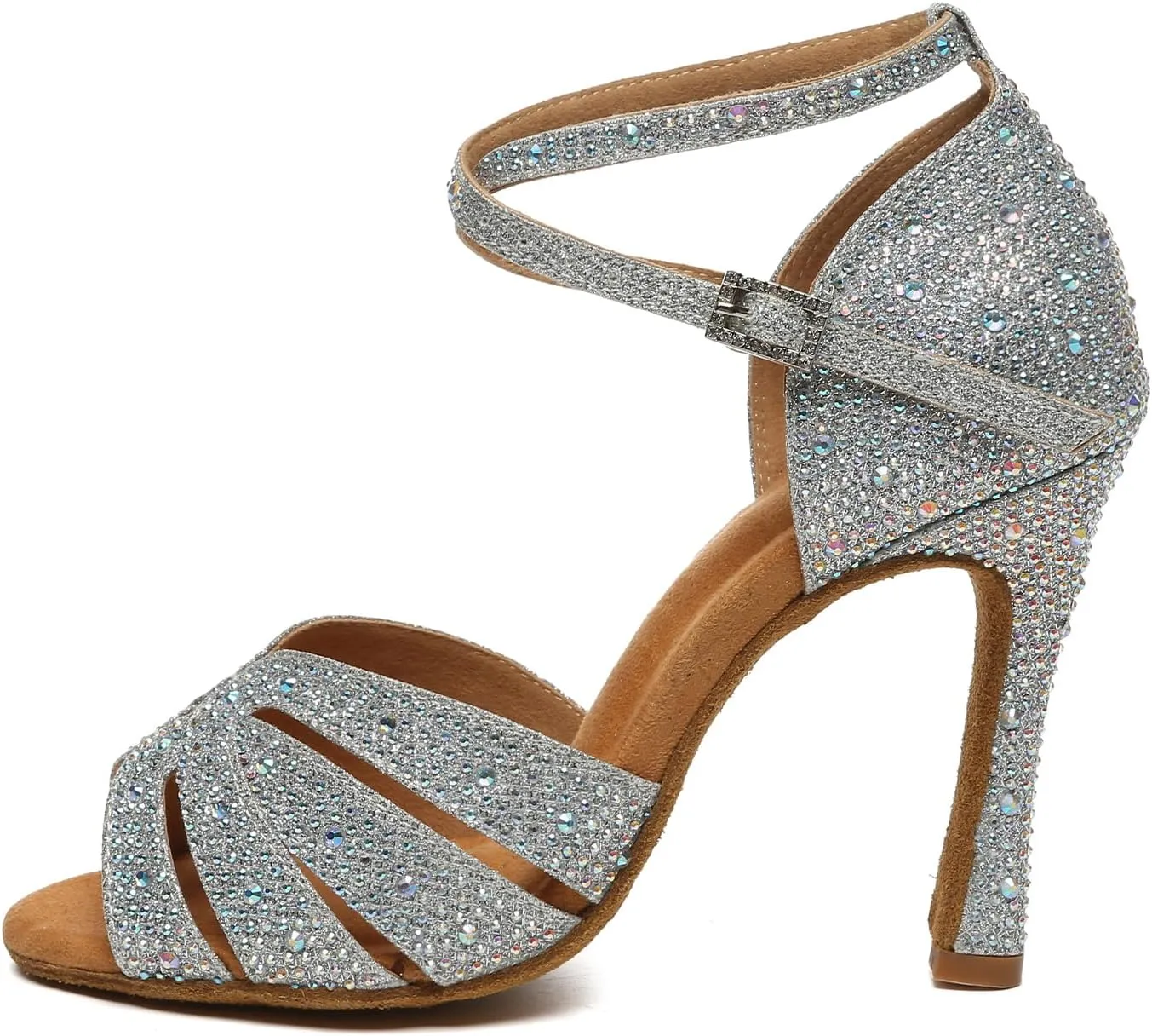 HIPPOSEUS Womens Rhinestone Latin Ballroom Dance Shoes Open Toe Salsa Tango ChaCha Performance Dancing Heels,Model YCL