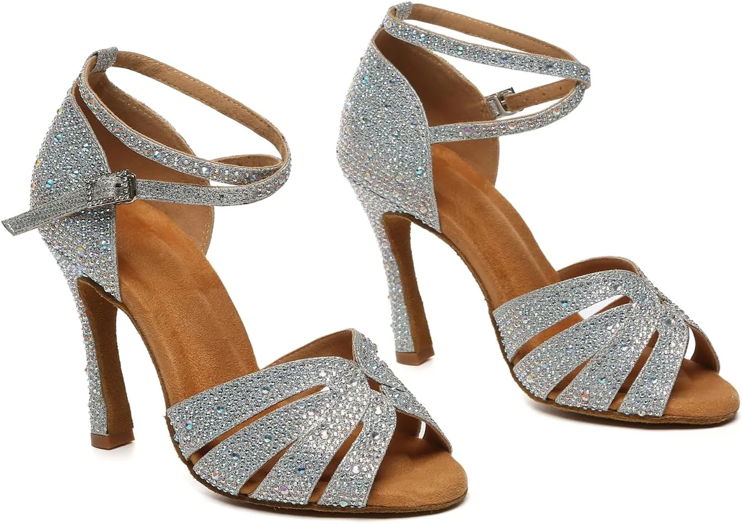 HIPPOSEUS Womens Rhinestone Latin Ballroom Dance Shoes Open Toe Salsa Tango ChaCha Performance Dancing Heels,Model YCL