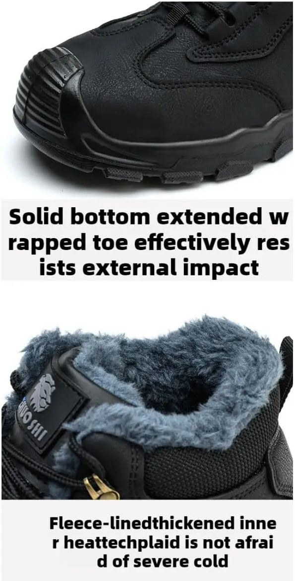 Inner fleece Construction Boots for Men Winter Work Hard Toe Steel Toe Construction Site Footwear for Anti-slip Pierce Proof Insulated Warm Thermal Waterproof Protective