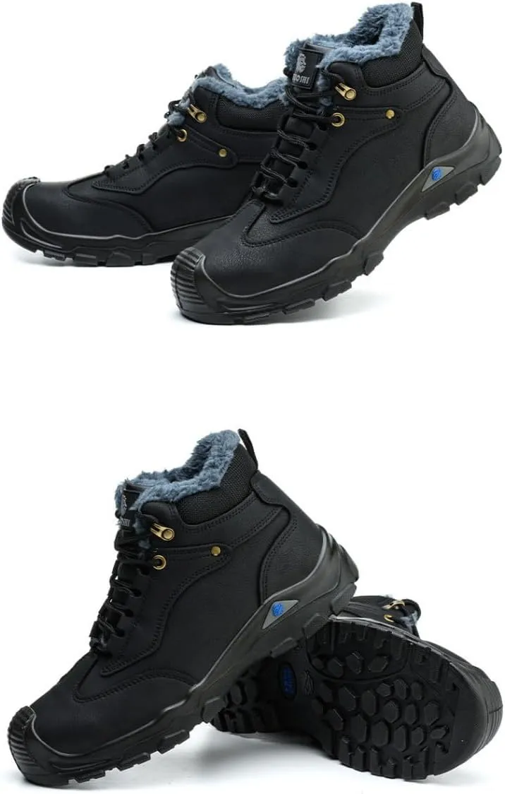 Inner fleece Construction Boots for Men Winter Work Hard Toe Steel Toe Construction Site Footwear for Anti-slip Pierce Proof Insulated Warm Thermal Waterproof Protective