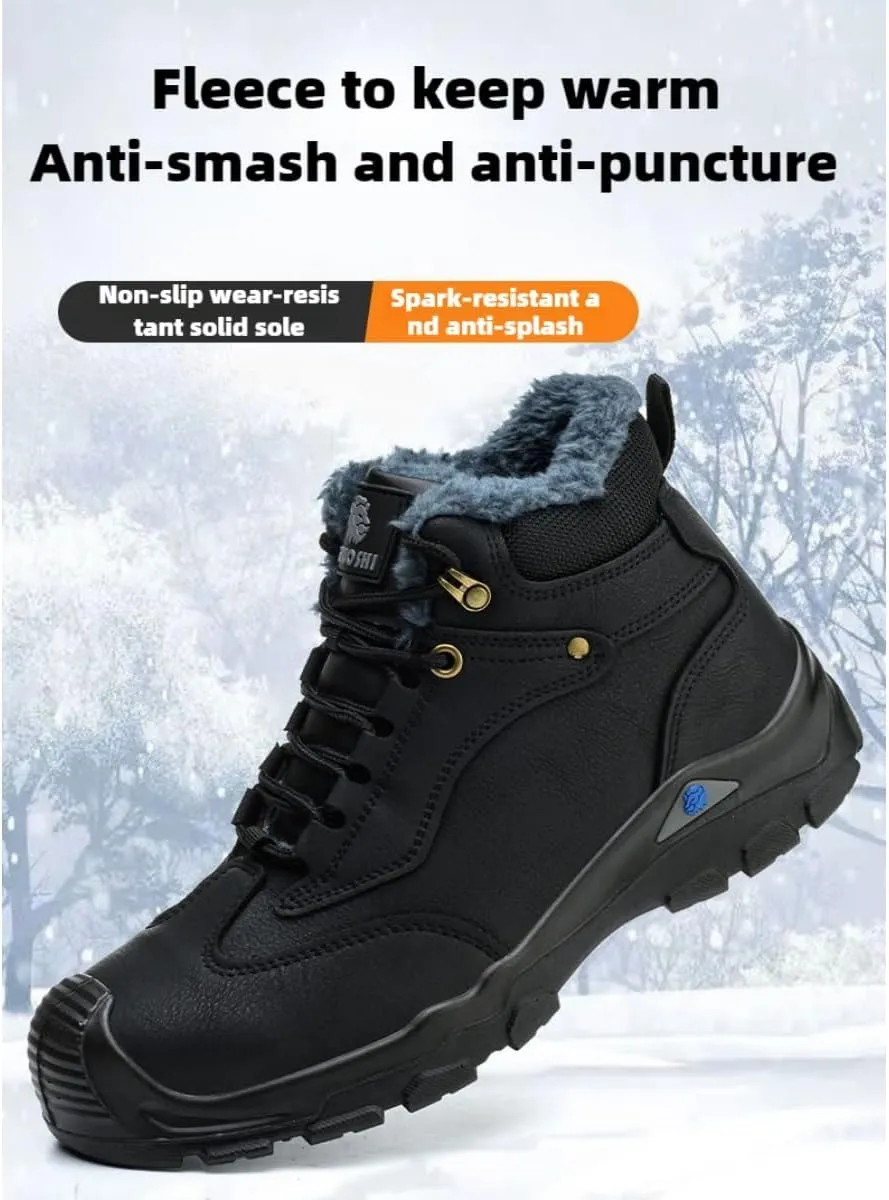 Inner fleece Construction Boots for Men Winter Work Hard Toe Steel Toe Construction Site Footwear for Anti-slip Pierce Proof Insulated Warm Thermal Waterproof Protective