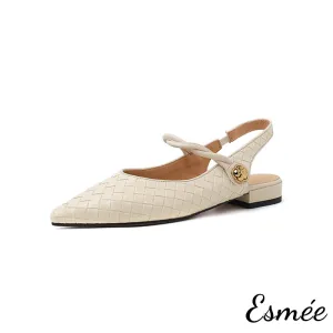 Ivory Patterned Leather Slingback with Twisted Straps