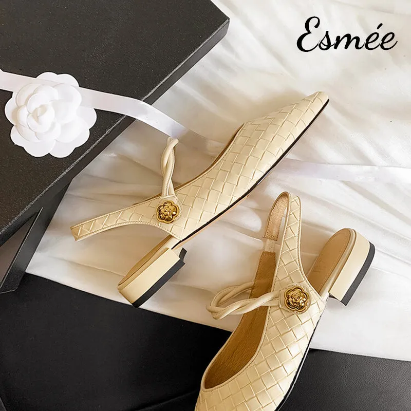 Ivory Patterned Leather Slingback with Twisted Straps