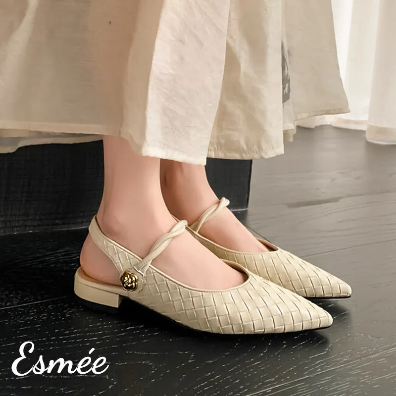 Ivory Patterned Leather Slingback with Twisted Straps