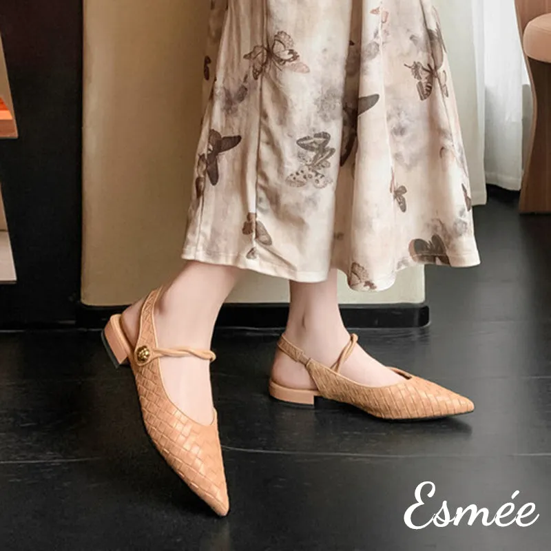 Ivory Patterned Leather Slingback with Twisted Straps