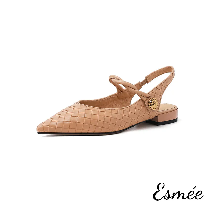 Ivory Patterned Leather Slingback with Twisted Straps