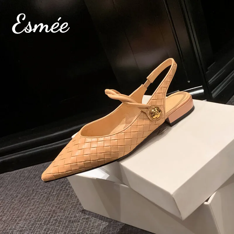 Ivory Patterned Leather Slingback with Twisted Straps