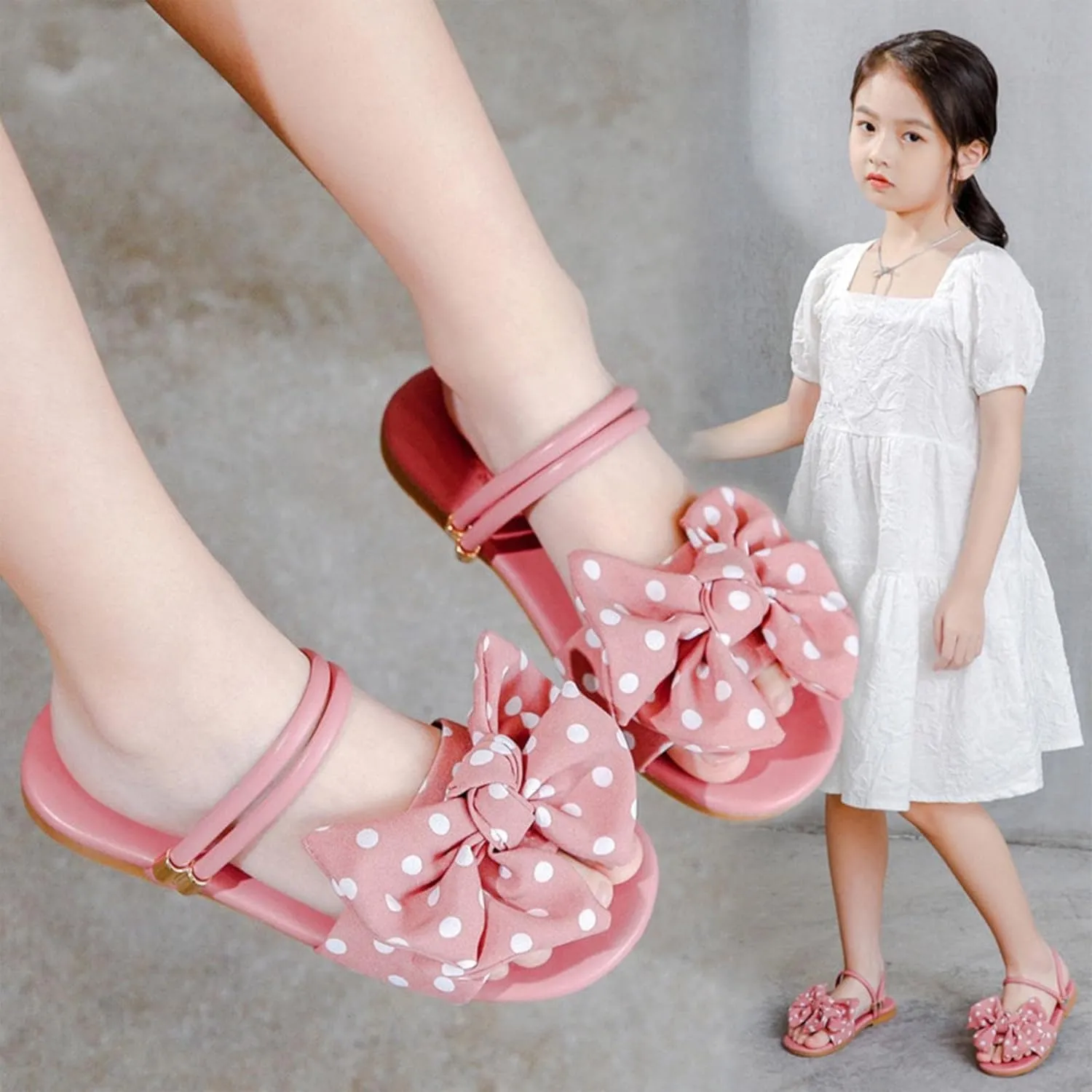 Kids Girls Bow Open Toe Flip Flop Glitter Slide Slip On Suitable For Bath Shower Beach Pool Slingback Sandals