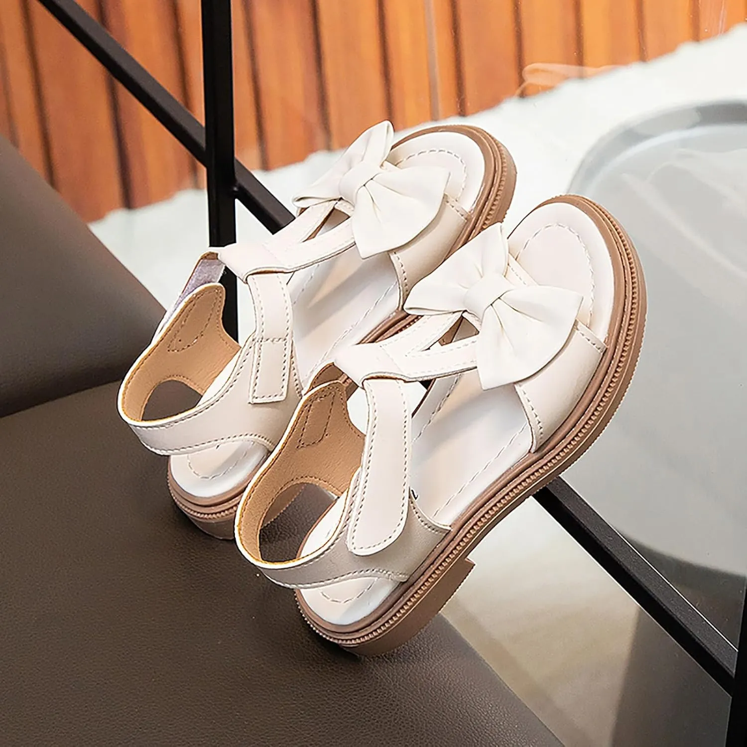 Kids Girls Summer Low Heel Sandals Open Toe Ankle Strap Dress Shoes Wedding Party For Toddler Kids Bowknot Princess Baby Sandals