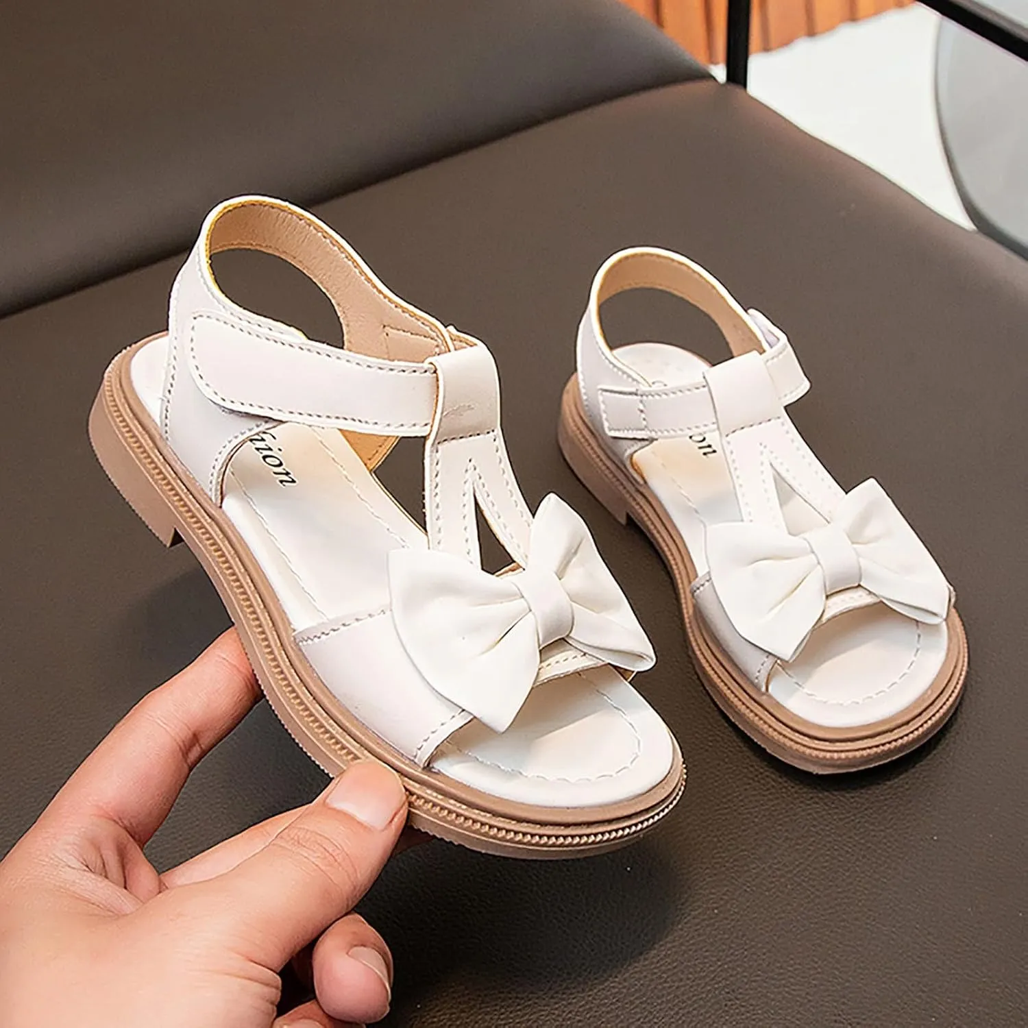 Kids Girls Summer Low Heel Sandals Open Toe Ankle Strap Dress Shoes Wedding Party For Toddler Kids Bowknot Princess Baby Sandals