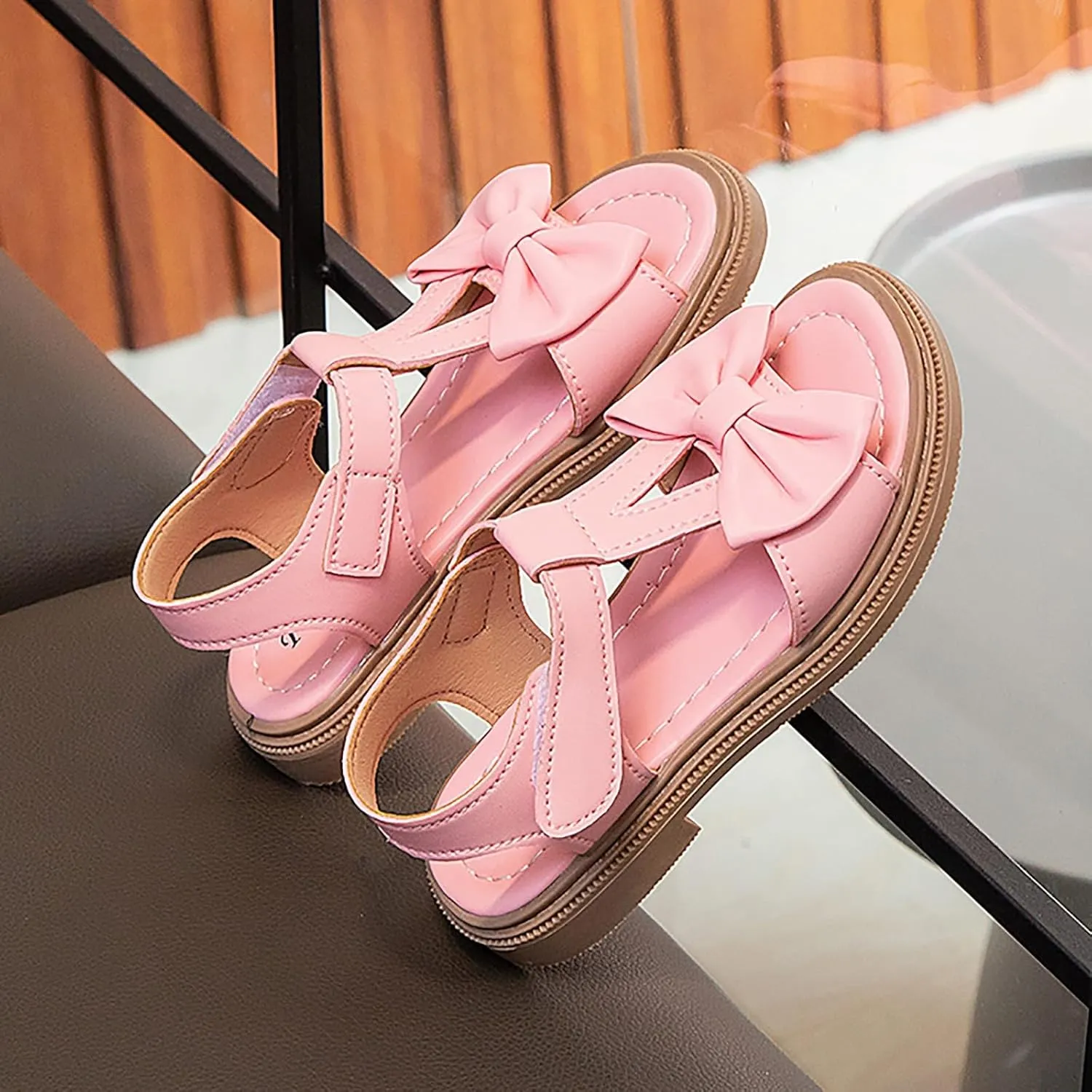 Kids Girls Summer Low Heel Sandals Open Toe Ankle Strap Dress Shoes Wedding Party For Toddler Kids Bowknot Princess Baby Sandals