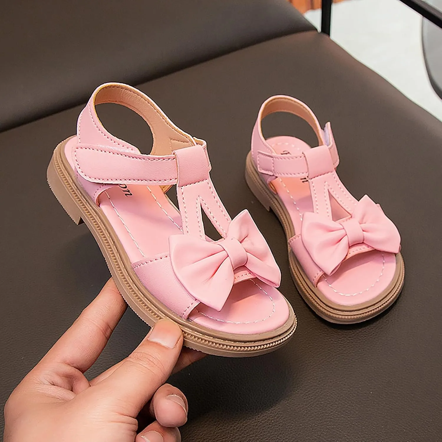 Kids Girls Summer Low Heel Sandals Open Toe Ankle Strap Dress Shoes Wedding Party For Toddler Kids Bowknot Princess Baby Sandals