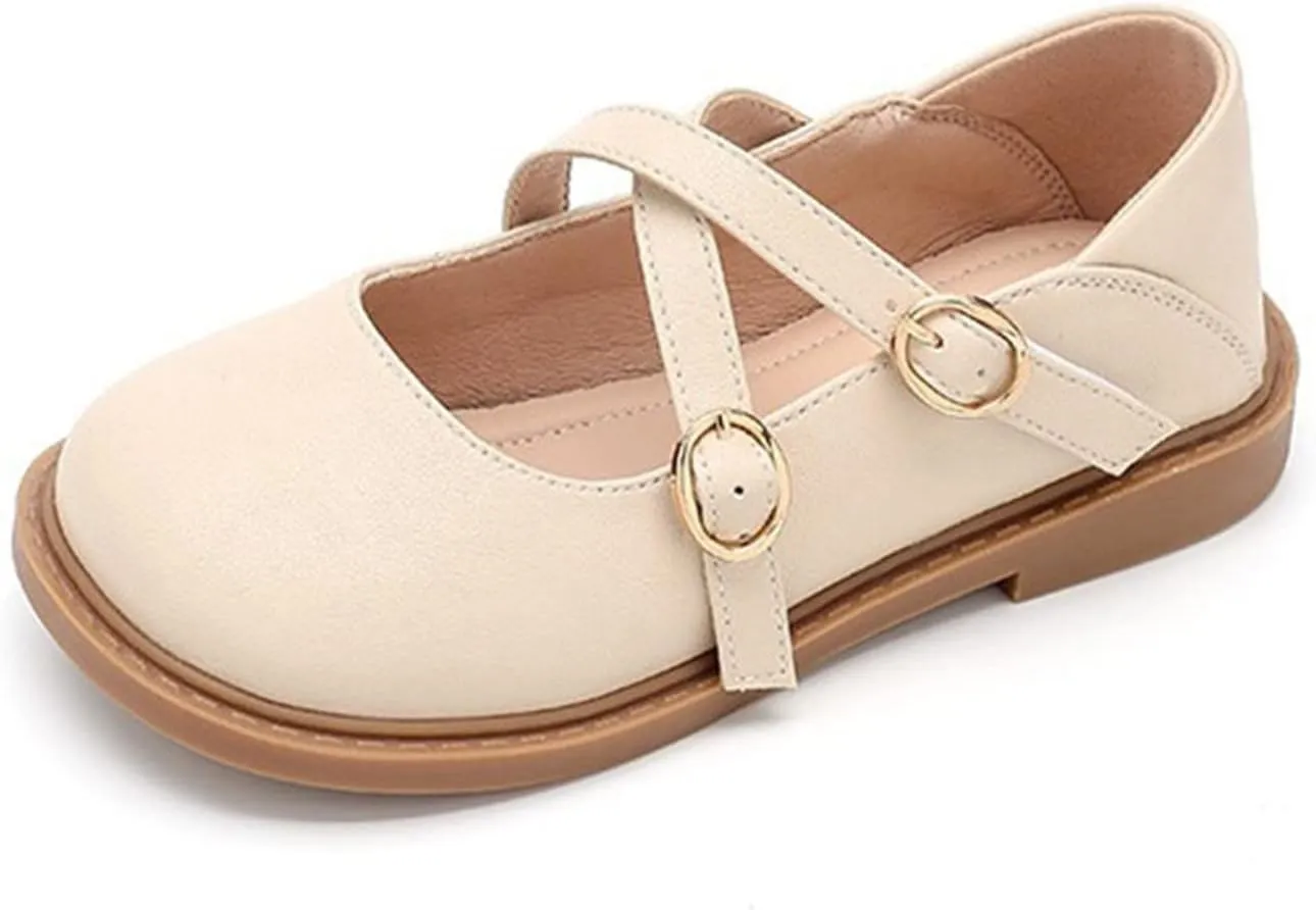 Little Girl's Adorable Princess Party Dress Shoes Double Buckle Strap Wedding Low Heel Sandals for Lass