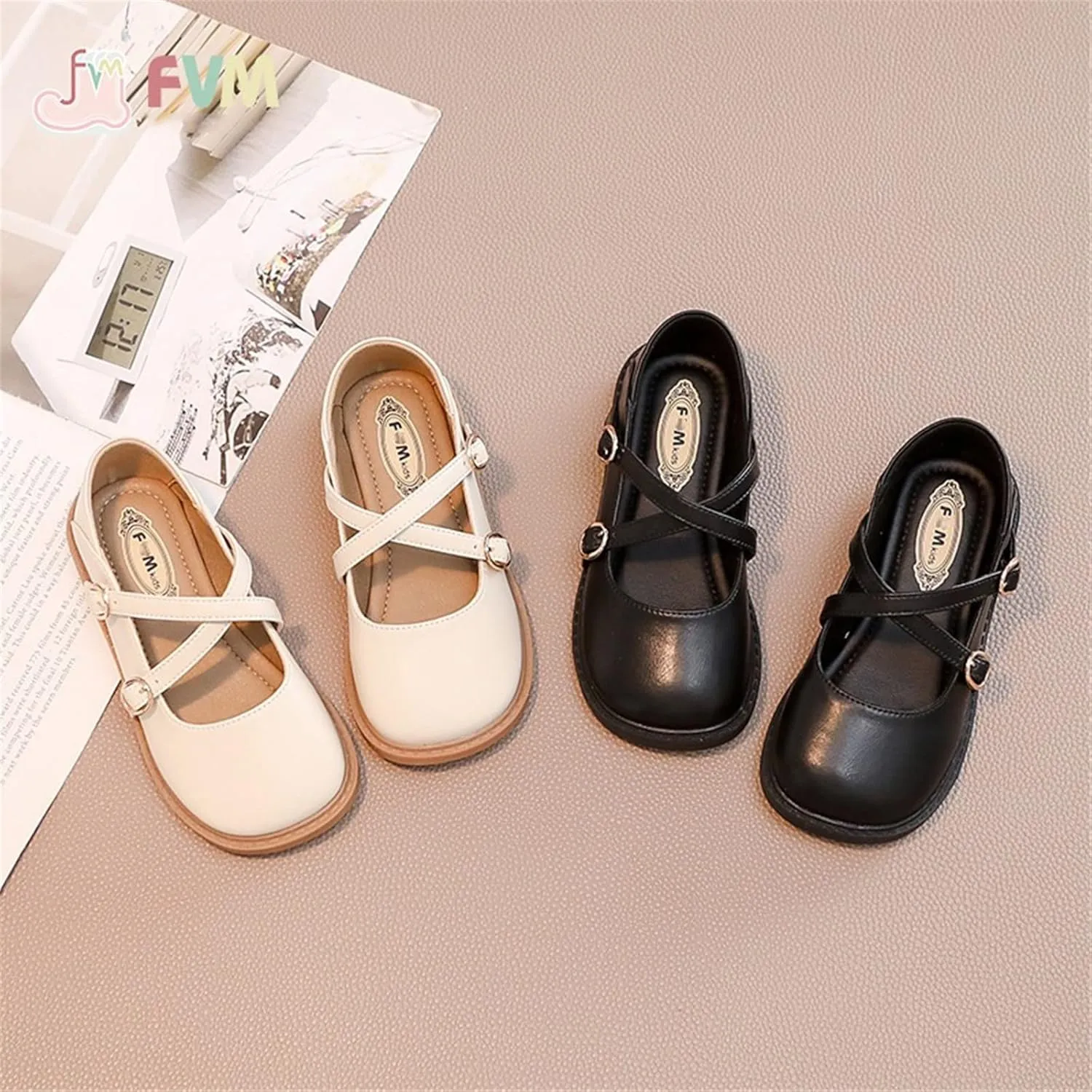 Little Girl's Adorable Princess Party Dress Shoes Double Buckle Strap Wedding Low Heel Sandals for Lass