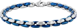 Men's Two-Tone Link Chain Bracelet - Stainless Steel, Polished Blue Finish, 9"