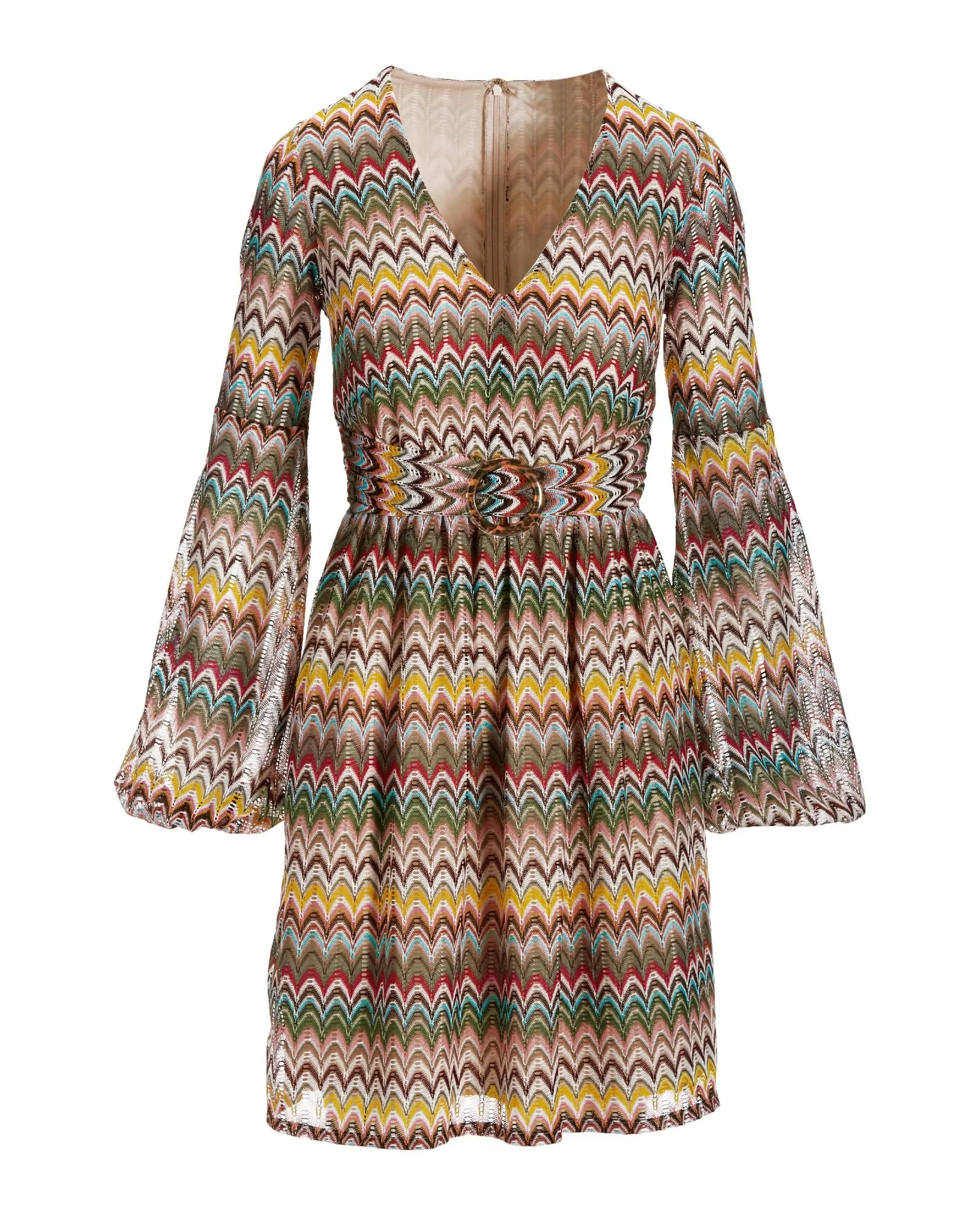 Multicolor Chevron Belted Dress Multi