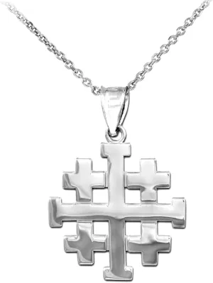 Religious Jewelry Polished Finish 925 Sterling Silver Crusaders Jerusalem Cross Pendant Necklace