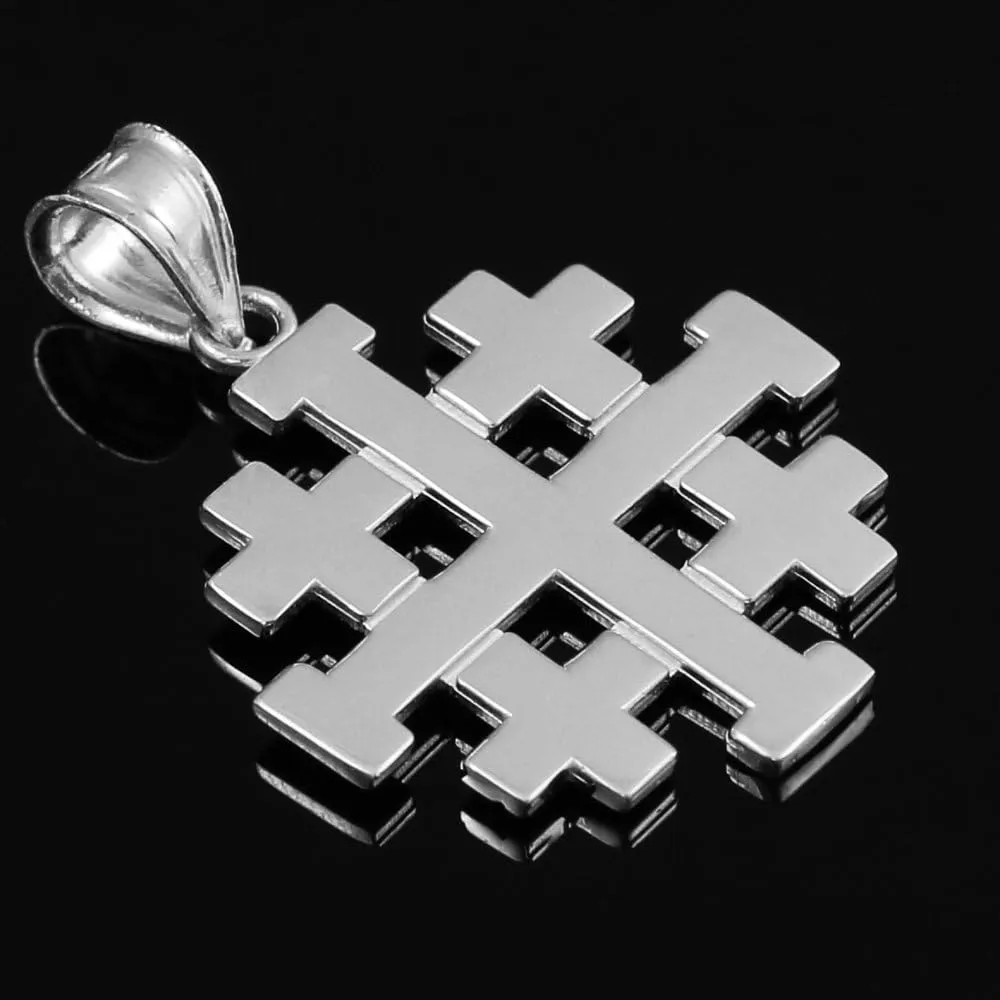 Religious Jewelry Polished Finish 925 Sterling Silver Crusaders Jerusalem Cross Pendant Necklace