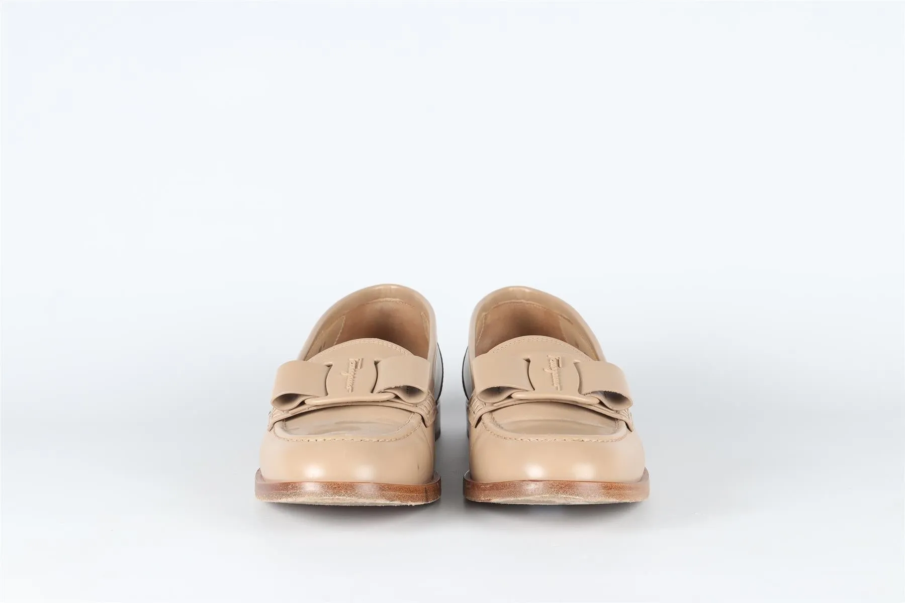SALVATORE FERRAGAMO TAUPE LEATHER LOAFERS EU 40 UK 7 US 10