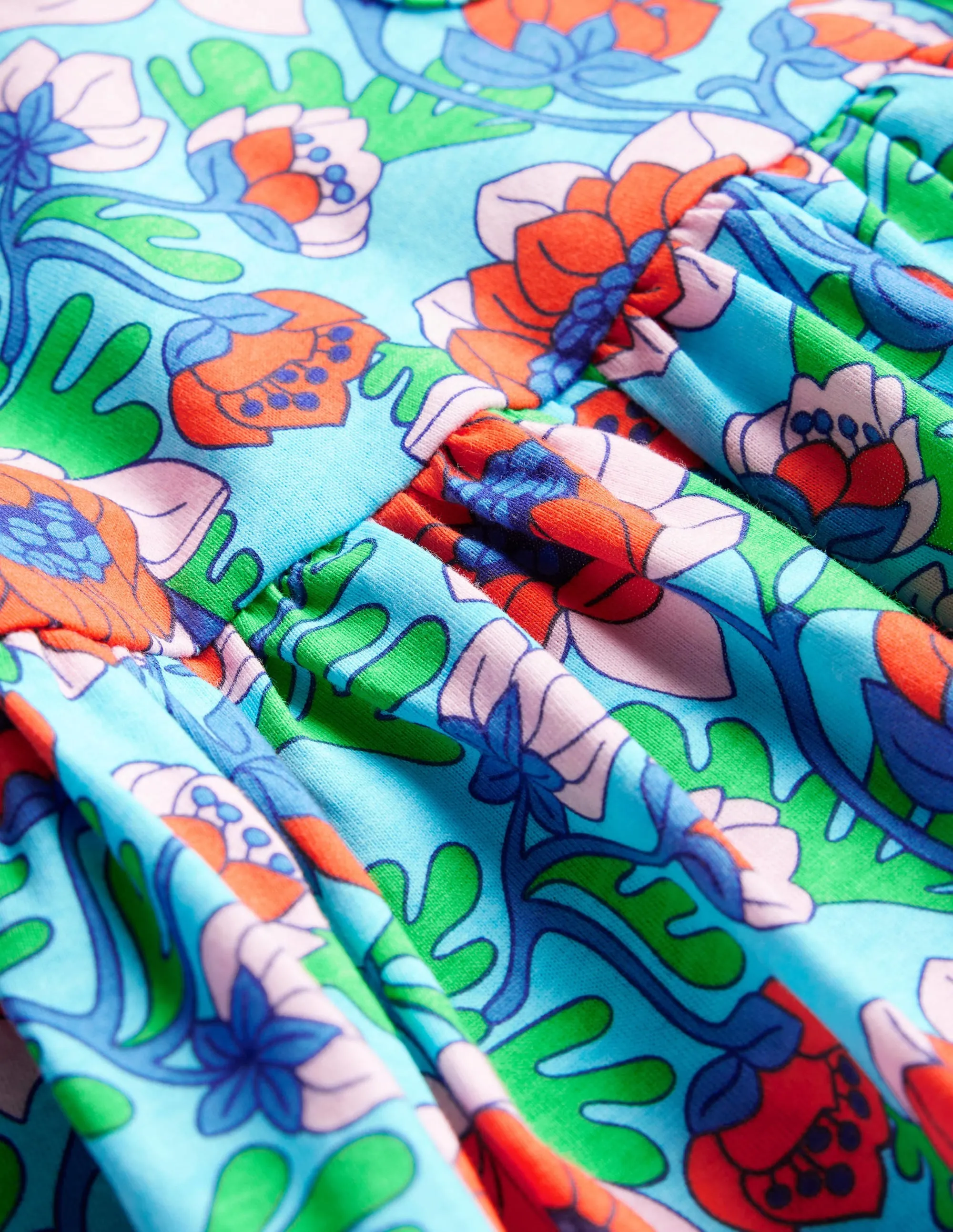 Short Sleeve Fun Jersey Dress-Aqua Blue Poppies