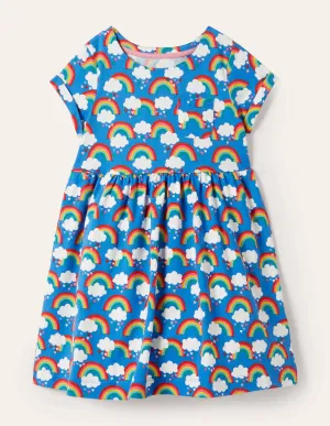 Short Sleeve Fun Jersey Dress-Moroccan Blue Love Rainbows