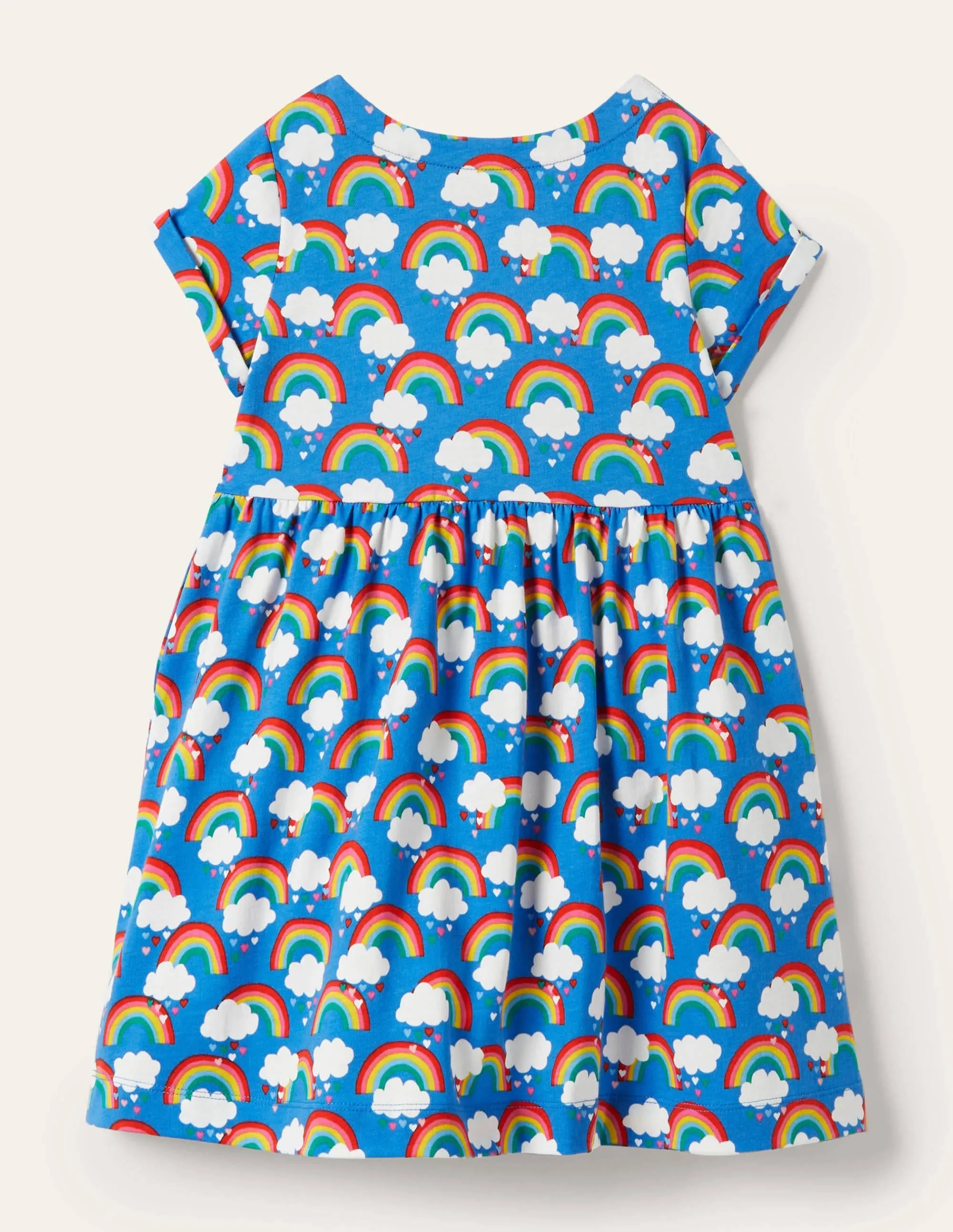 Short Sleeve Fun Jersey Dress-Moroccan Blue Love Rainbows
