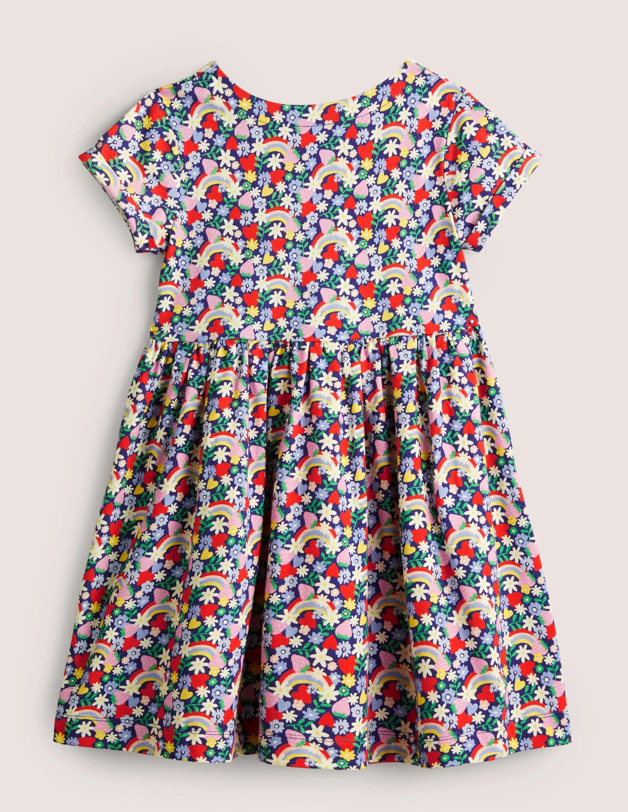 Short Sleeve Fun Jersey Dress-Multi Rainbow Ditsy