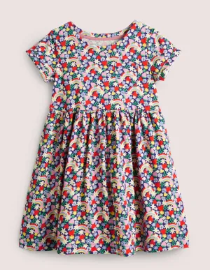 Short Sleeve Fun Jersey Dress-Multi Rainbow Ditsy