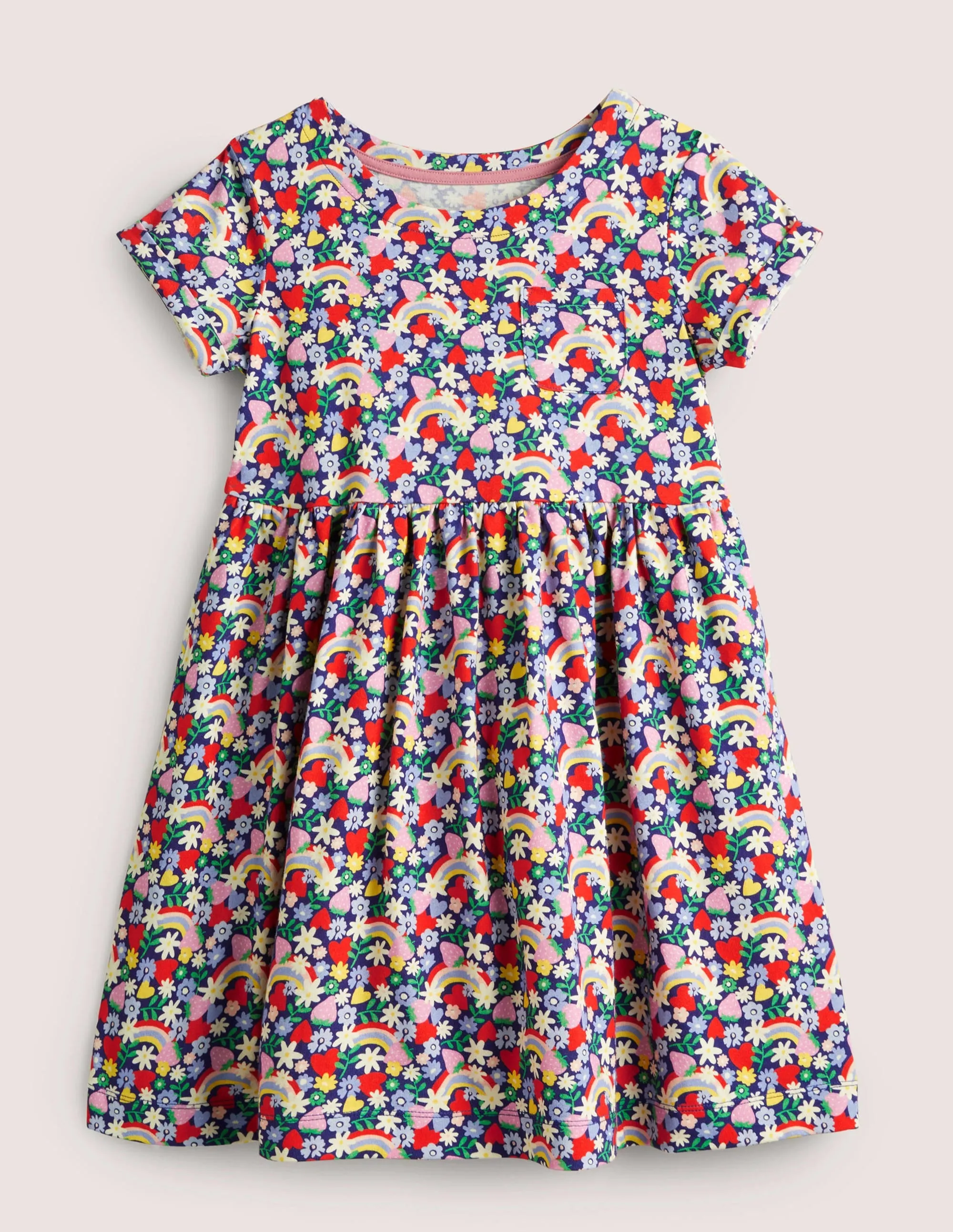 Short Sleeve Fun Jersey Dress-Multi Rainbow Ditsy
