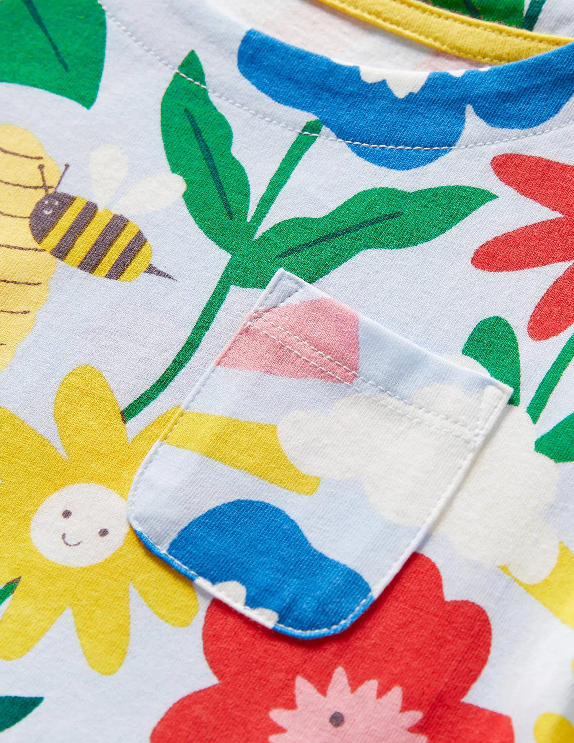 Short Sleeve Fun Jersey Dress-Provence Blue Happy Flowers
