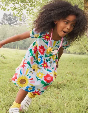 Short Sleeve Fun Jersey Dress-Provence Blue Happy Flowers