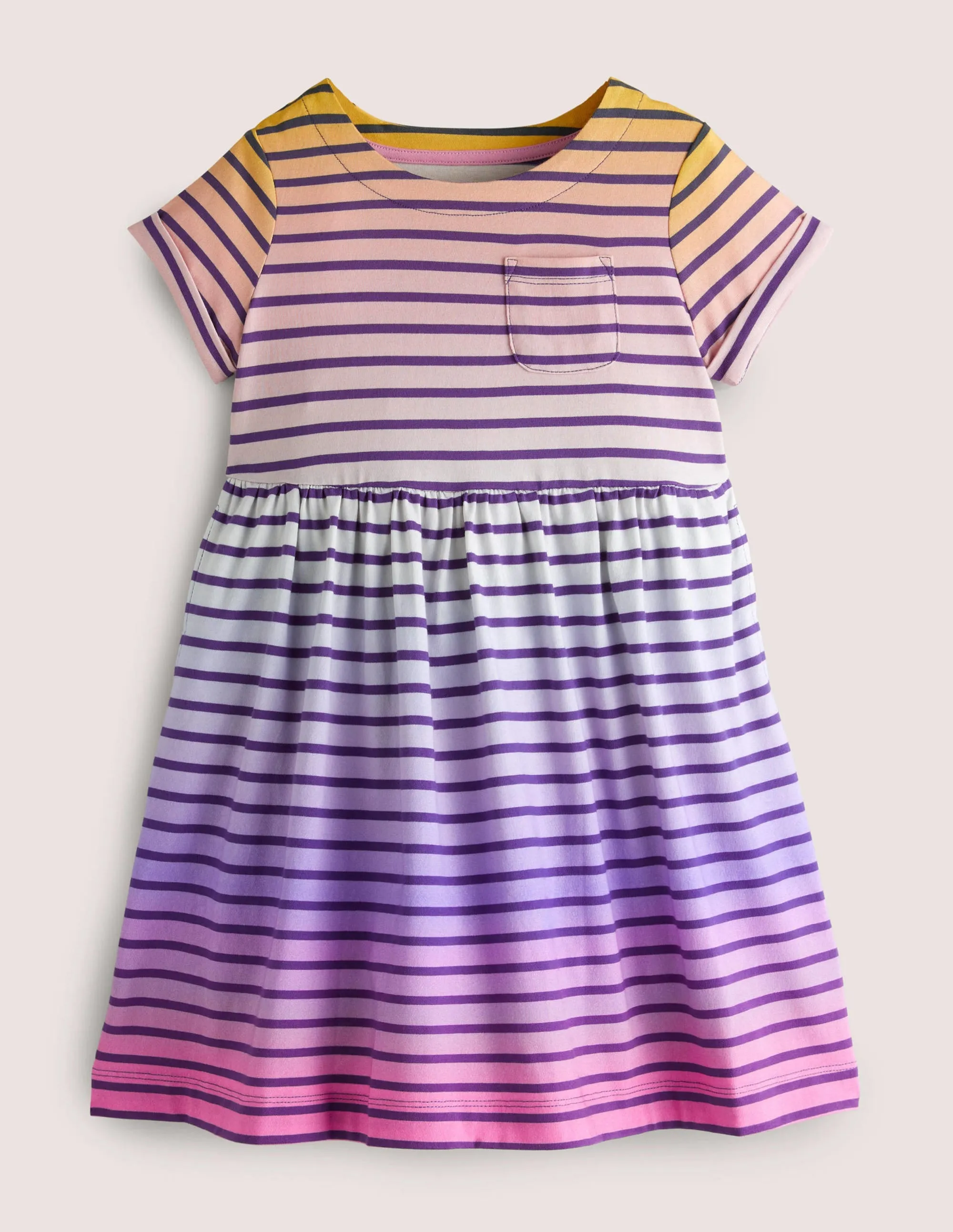 Short Sleeve Fun Jersey Dress-Rainbow Ombre