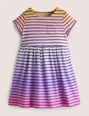 Short Sleeve Fun Jersey Dress-Rainbow Ombre