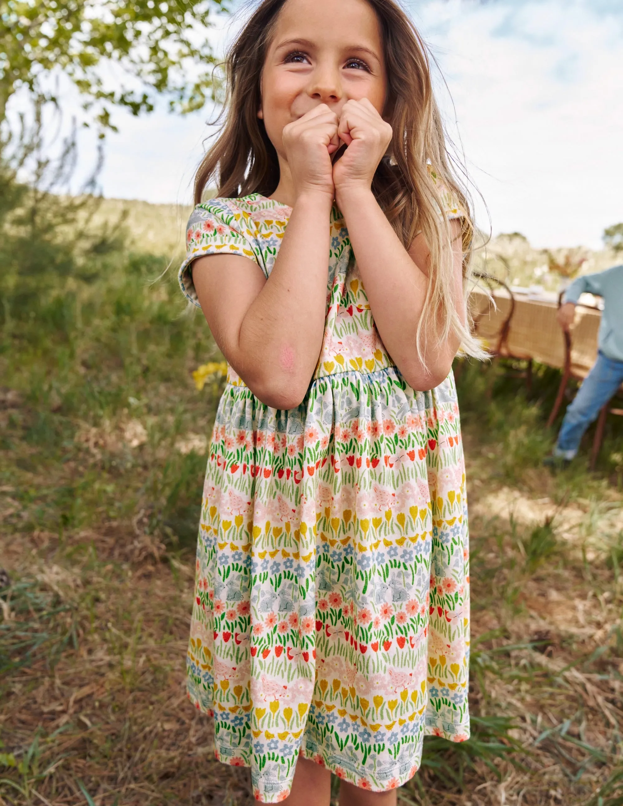 Short-sleeved Fun Jersey Dress-Multi Spring Stripe