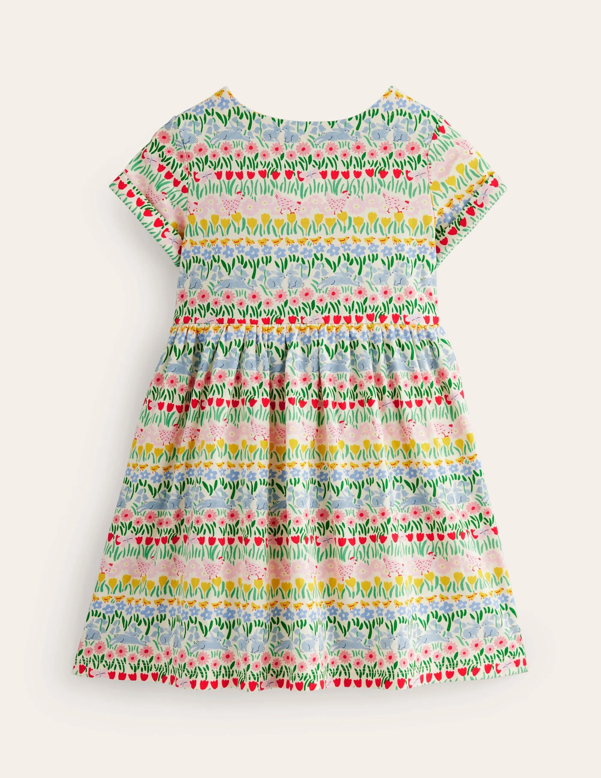 Short-sleeved Fun Jersey Dress-Multi Spring Stripe