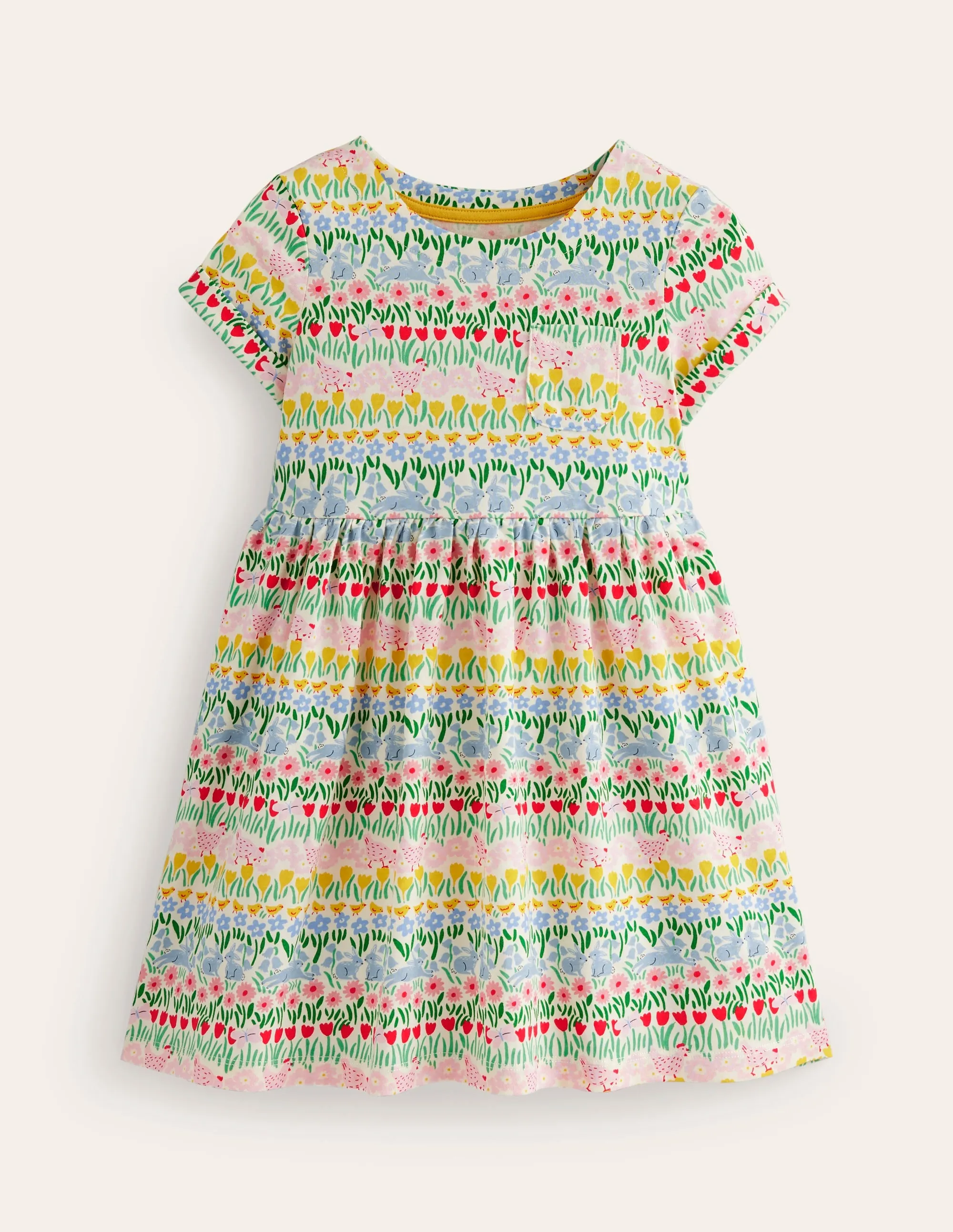 Short-sleeved Fun Jersey Dress-Multi Spring Stripe