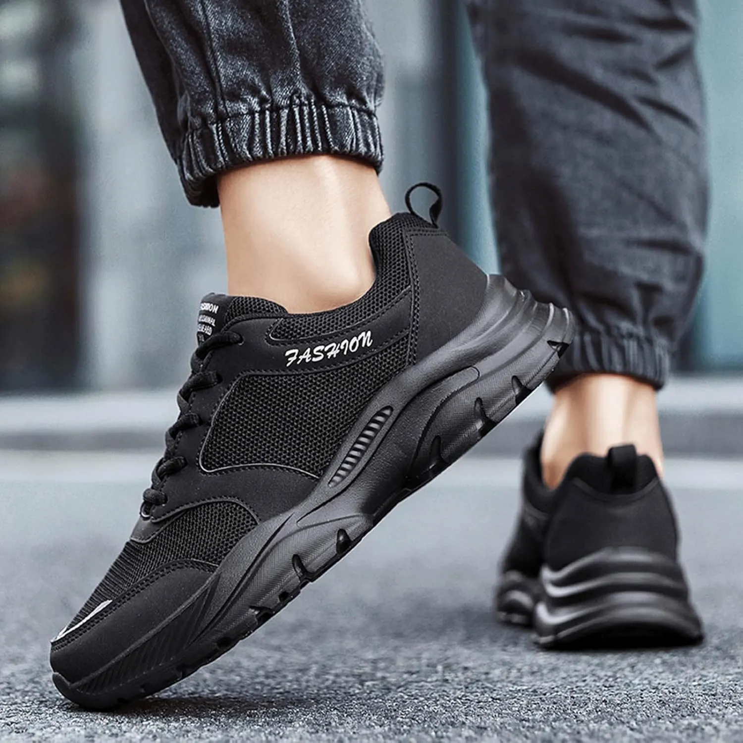 Slip on Sneakers for Men Casual Non Slip Lightweight Breathable Lace Up Athletic Tennis Gym Walking Running Shoes with Arch Support for Men Daily Workout