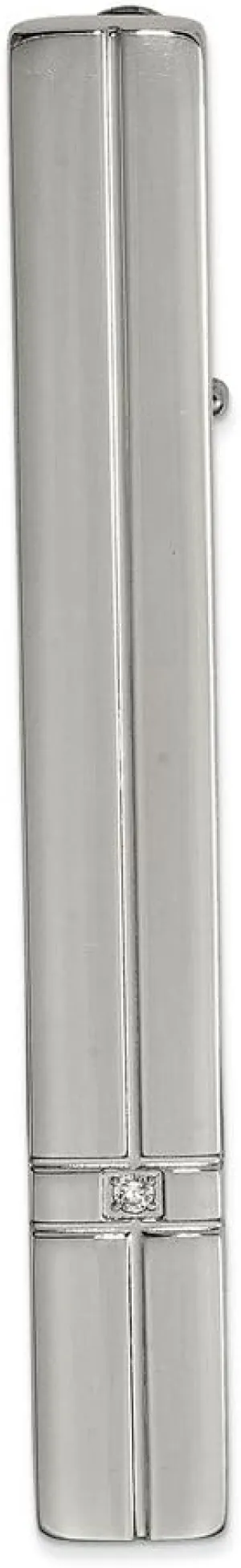 Stainless Steel Polished with CZ Cubic Zirconia Tie Bar (7.3mm x 57.8mm)