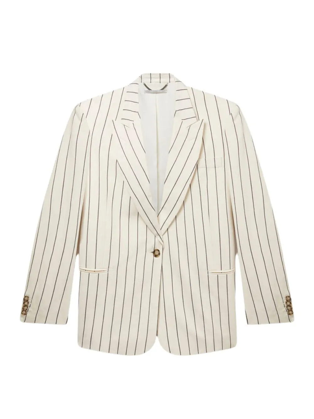 Striped Single-Breasted Blazer (Cream with Black Pinstripe)