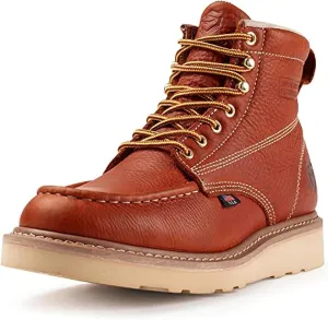 SUREWAY 6 in Mens Soft/Steel Toe Work Boots for Men-Full Grain Leather,Goodyear,Non-Slip EH Safety Industial Construction Wedge Moc Toe Work Boots/Shoes,Steel Toe Light Brown,Size 9.5