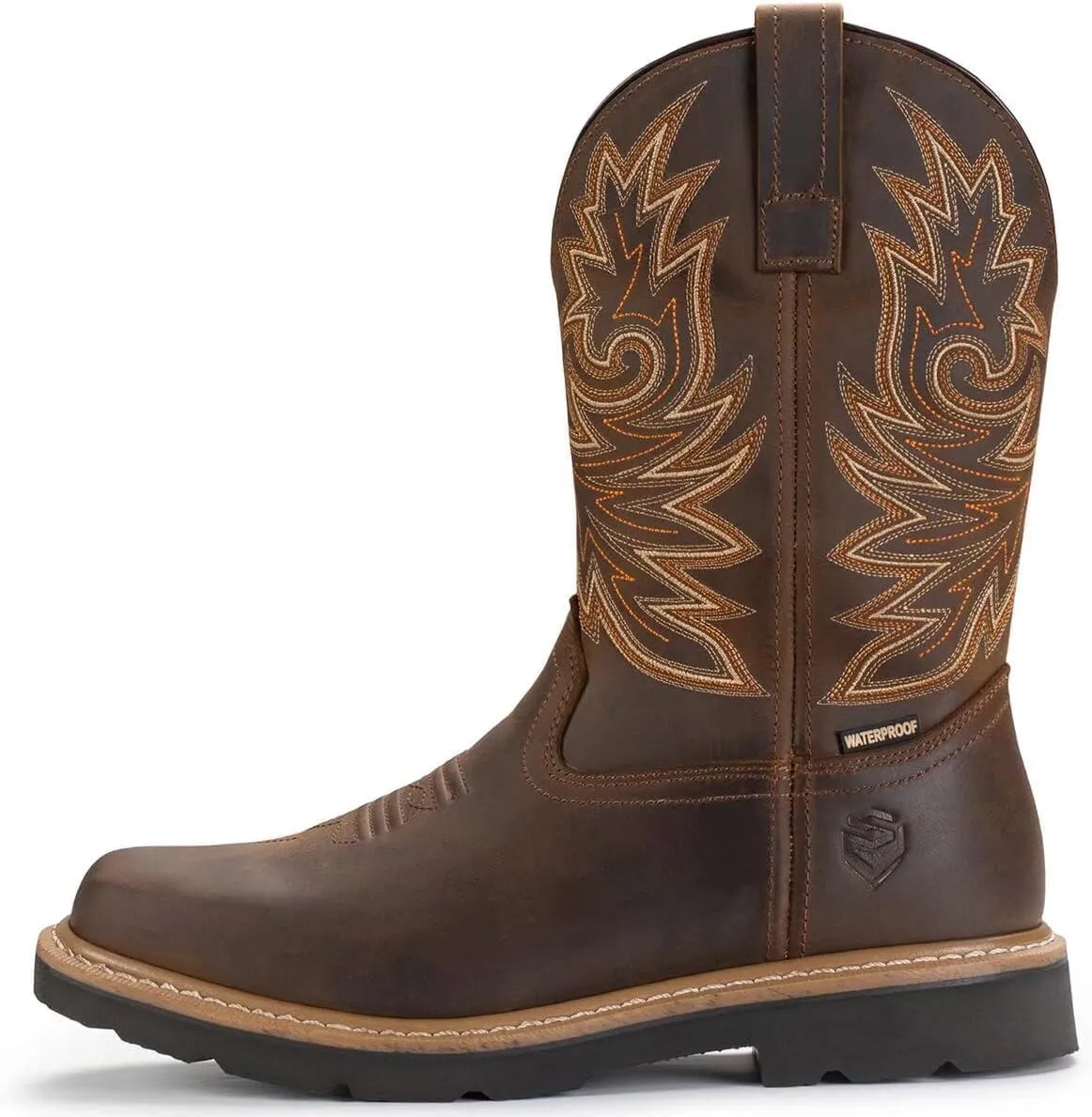 SUREWAY Mens Western Square Toe Cowboy Boots for Men,Soft/Steel Toe Full Grain Leather Slip On Pull On Work Boots for Construction Farming
