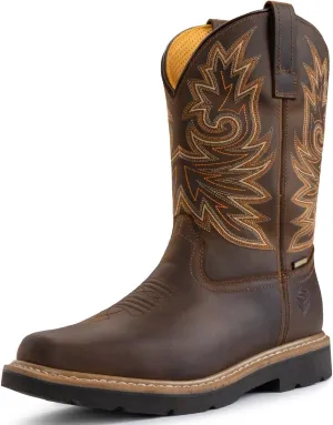 SUREWAY Mens Western Square Toe Cowboy Boots for Men,Soft/Steel Toe Full Grain Leather Slip On Pull On Work Boots for Construction Farming