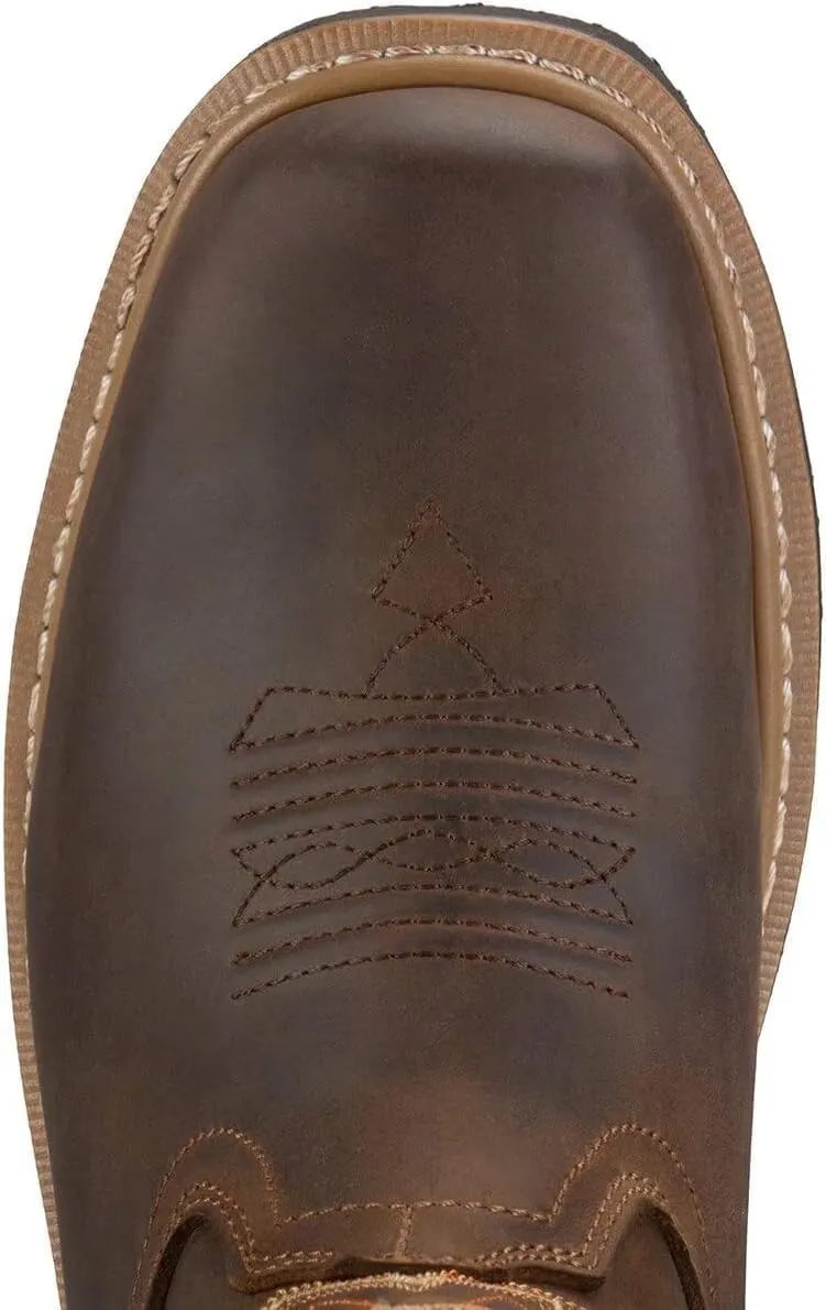 SUREWAY Mens Western Square Toe Cowboy Boots for Men,Soft/Steel Toe Full Grain Leather Slip On Pull On Work Boots for Construction Farming