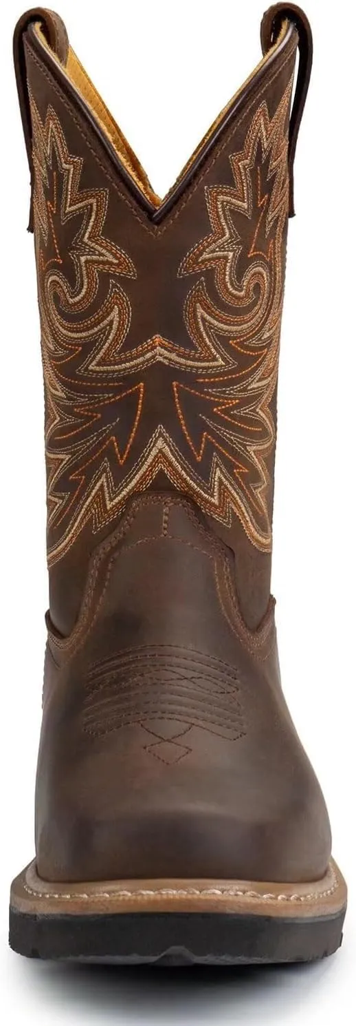 SUREWAY Mens Western Square Toe Cowboy Boots for Men,Soft/Steel Toe Full Grain Leather Slip On Pull On Work Boots for Construction Farming