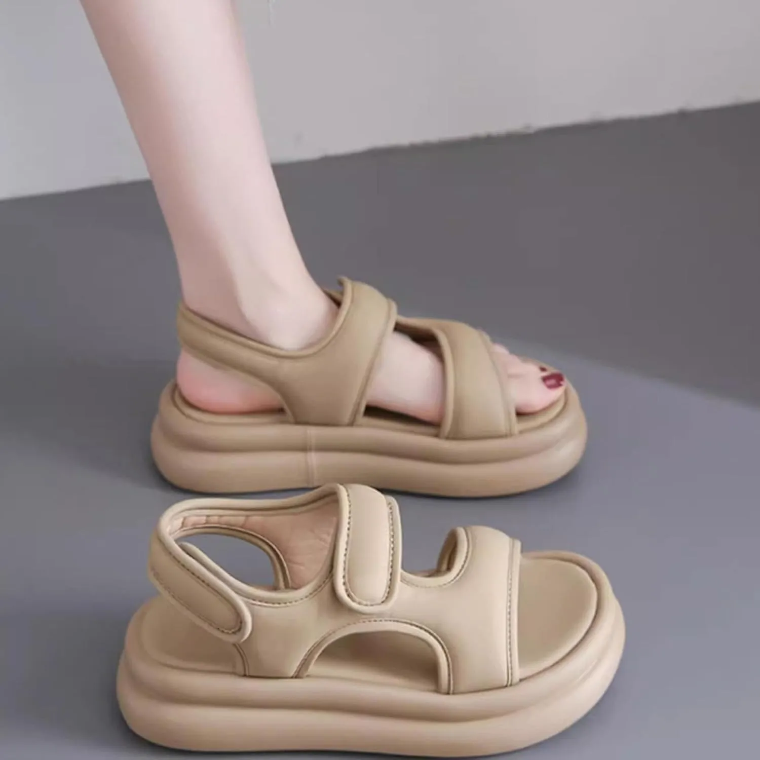 Toddler Kid Girl Casual Hook & Loop Sandal Solid Color Rubber Soft Sole Birthday Party School Beach Flat Shoes
