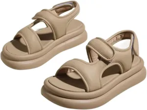 Toddler Kid Girl Casual Hook & Loop Sandal Solid Color Rubber Soft Sole Birthday Party School Beach Flat Shoes