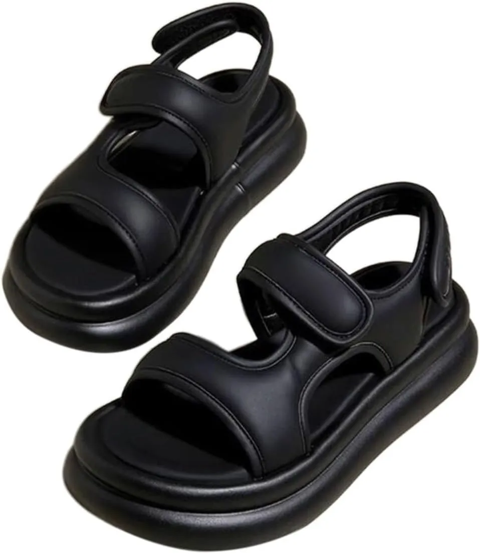 Toddler Kid Girl Casual Hook & Loop Sandal Solid Color Rubber Soft Sole Birthday Party School Beach Flat Shoes